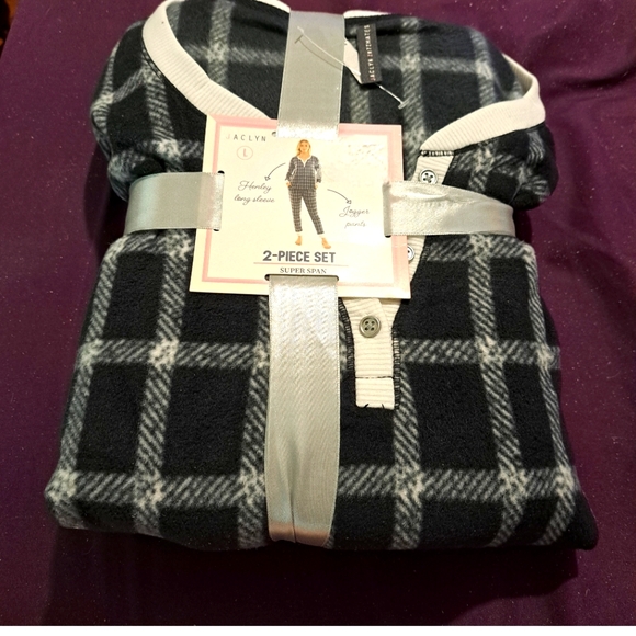 Jaclyn Intimates Plaid Fleece Women's Sleepwear Set, Dark Blue Size L - Picture 2 of 4
